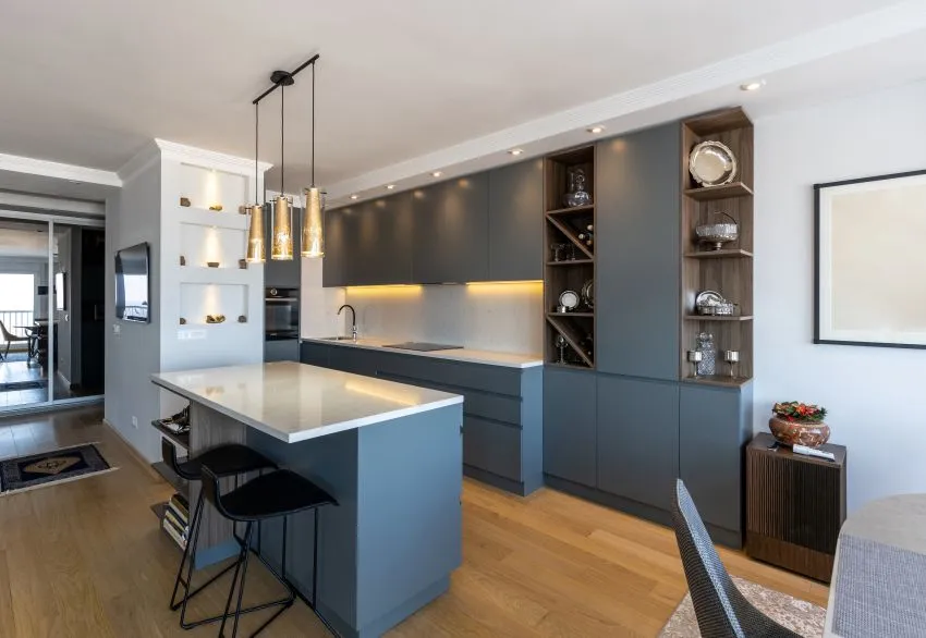 Modern kitchen with dark and moody cabinets